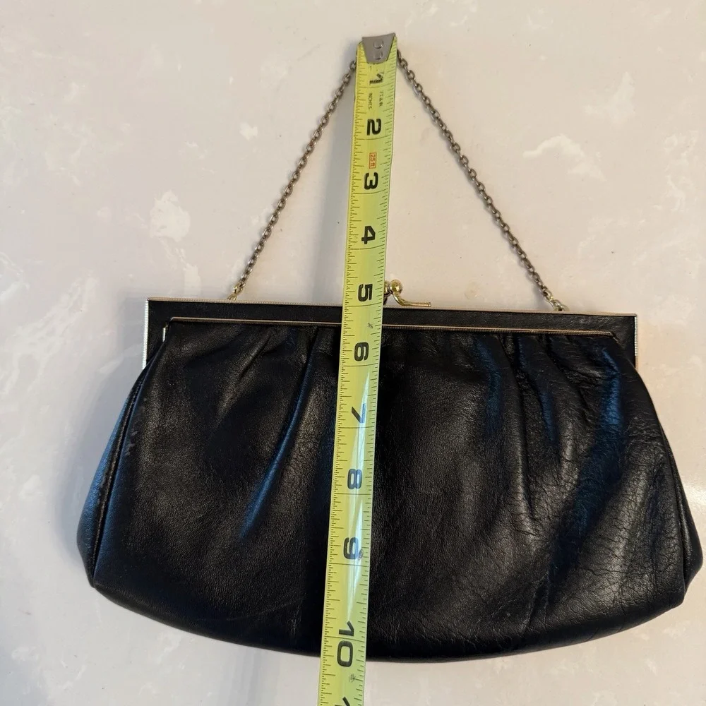 Etra Vintage Clutch Purse Chain Strap 1960s Black Leather